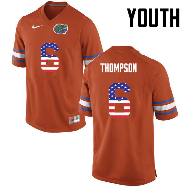 Youth Florida Gators #6 Deonte Thompson College Football USA Flag Fashion Jerseys-Orange - Click Image to Close